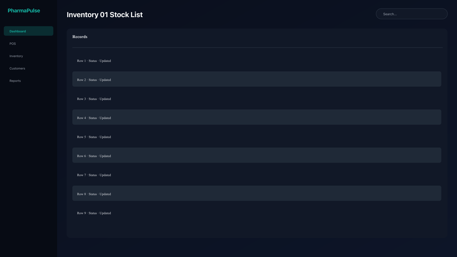 Product inventory list with stock levels