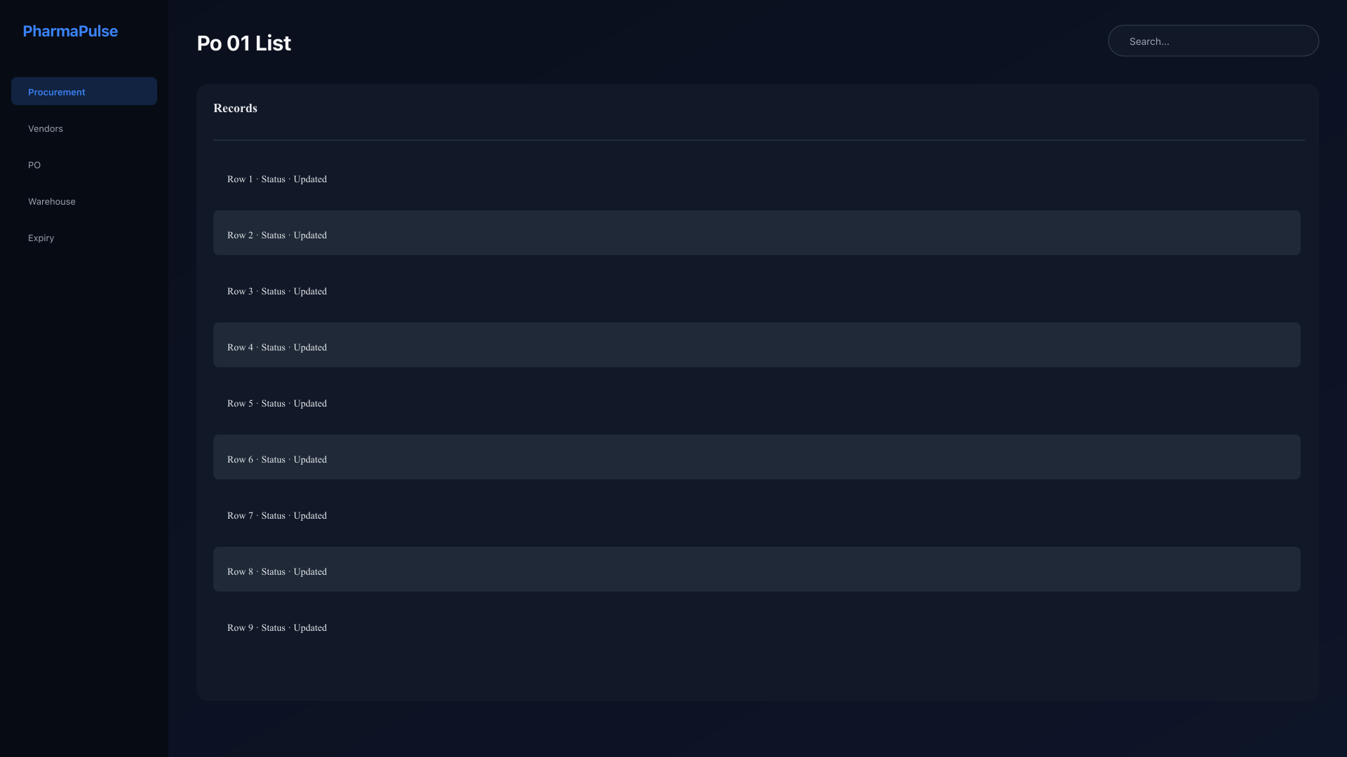 Purchase orders list with status