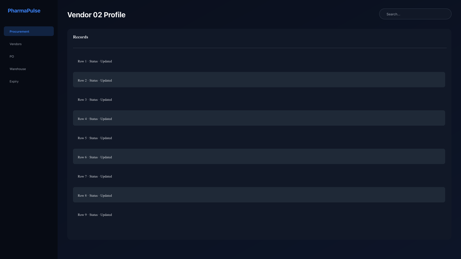 Vendor profile with details